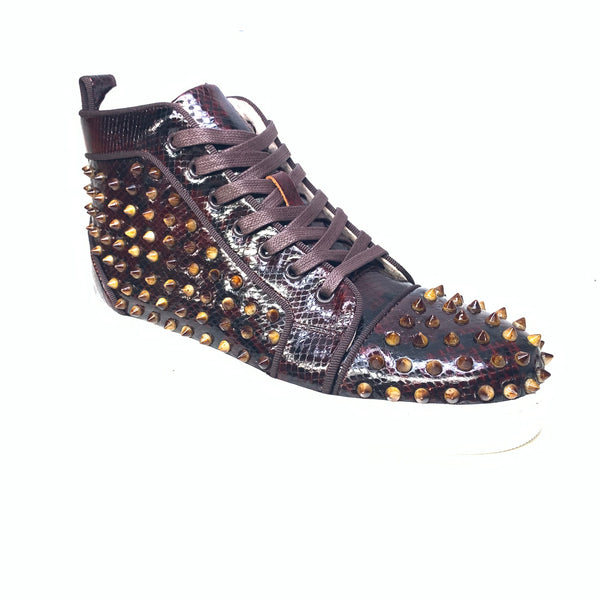 Barabas Multi Brown Embossed Python Spike High-Top Sneakers - Dudes Boutique