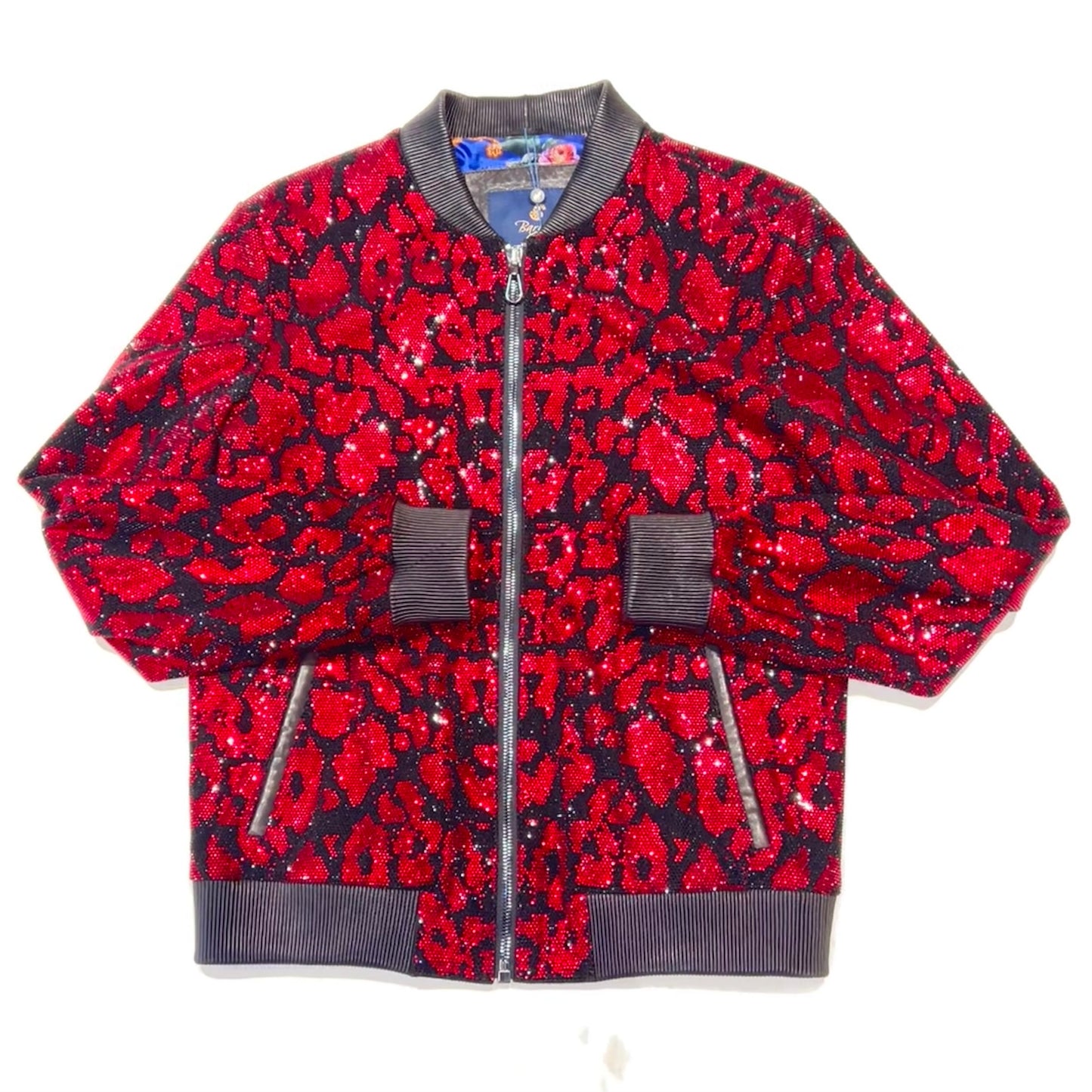 Barya NewYork Red Black Crystal Bomber Jacket - Dudes Boutique