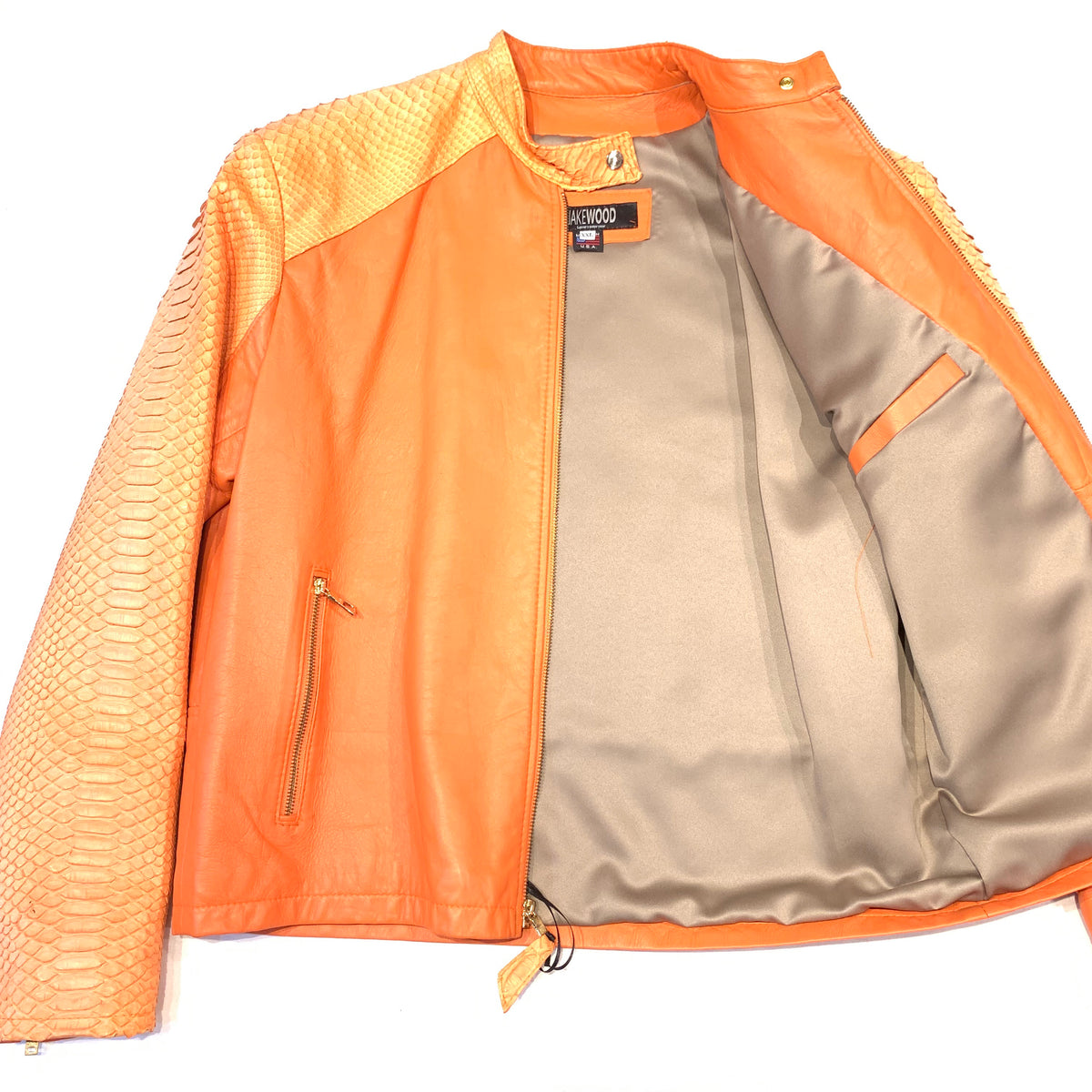 Kashani Orange Full Python Sleeve Bomber Jacket - Dudes Boutique