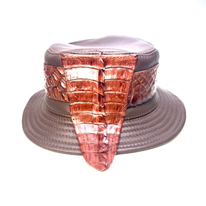 Kashani Chocolate Brown Crocodile x Lambskin Bucket Hat - Dudes Boutique