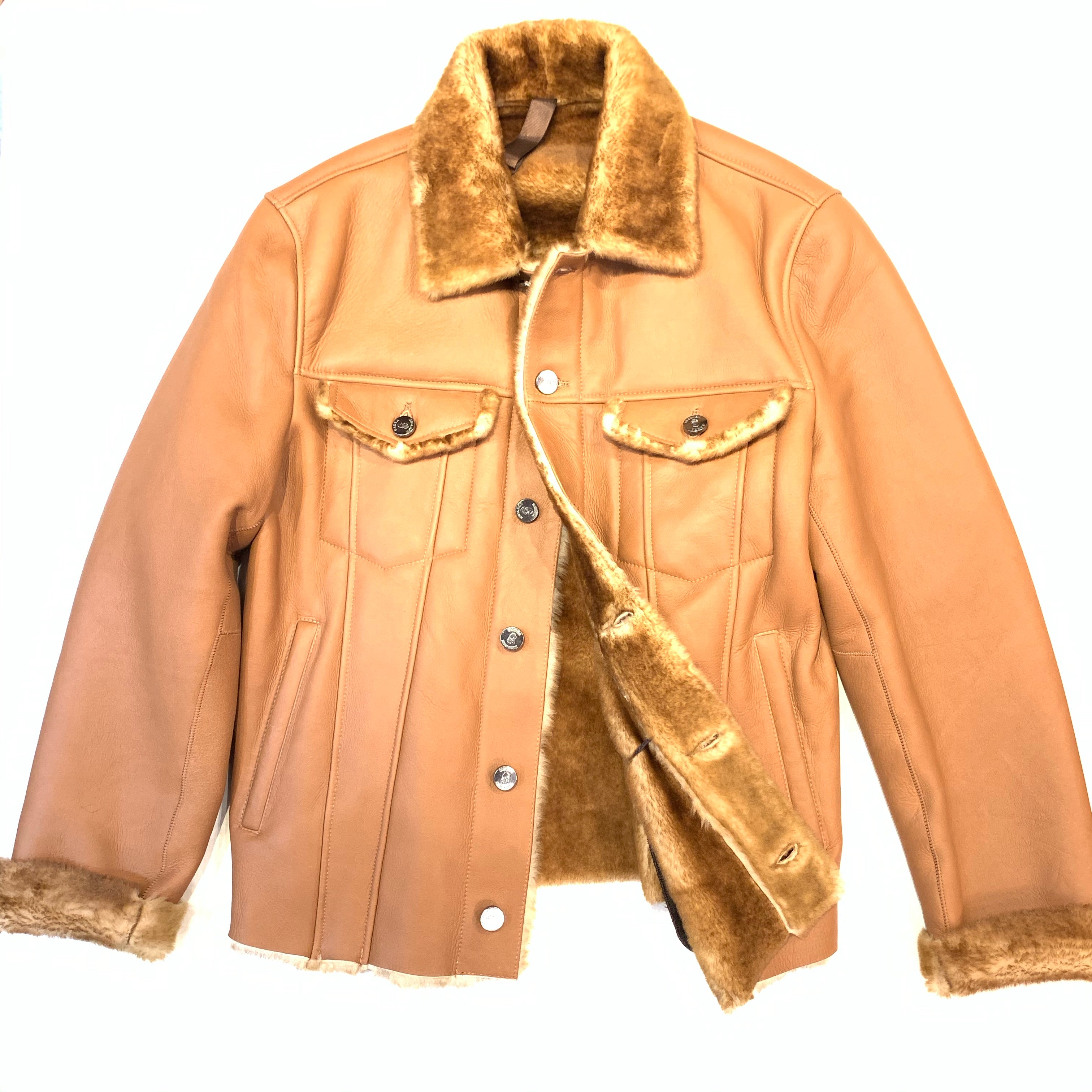 Barya NewYork Cognac Button Up Shearling Jacket - Dudes Boutique