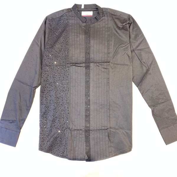 Lorenzzo Franco Pleated Crystal Button Up Shirt - Dudes Boutique