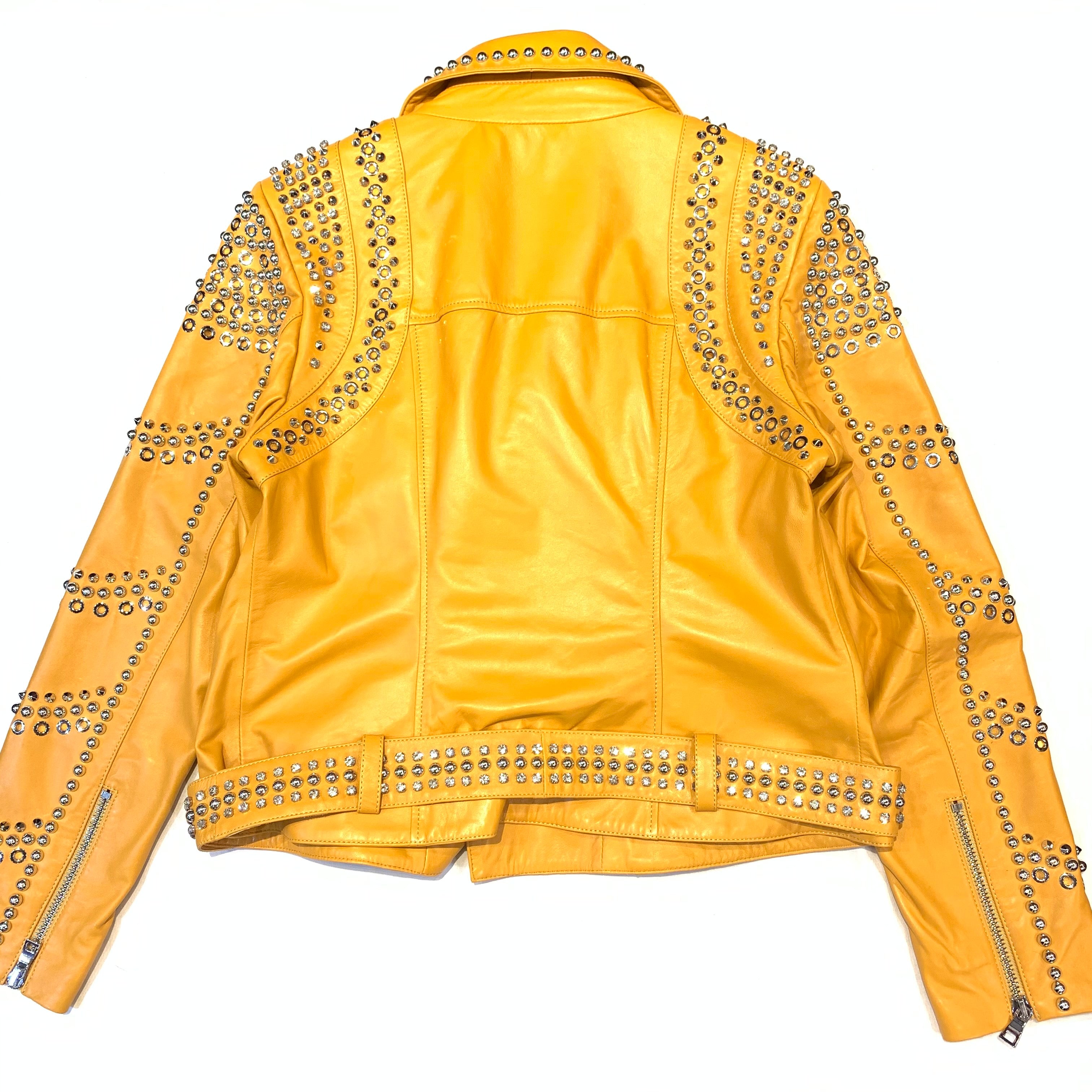 Daniels Leather Ladies Canary Yellow Biker Jacket - Dudes Boutique