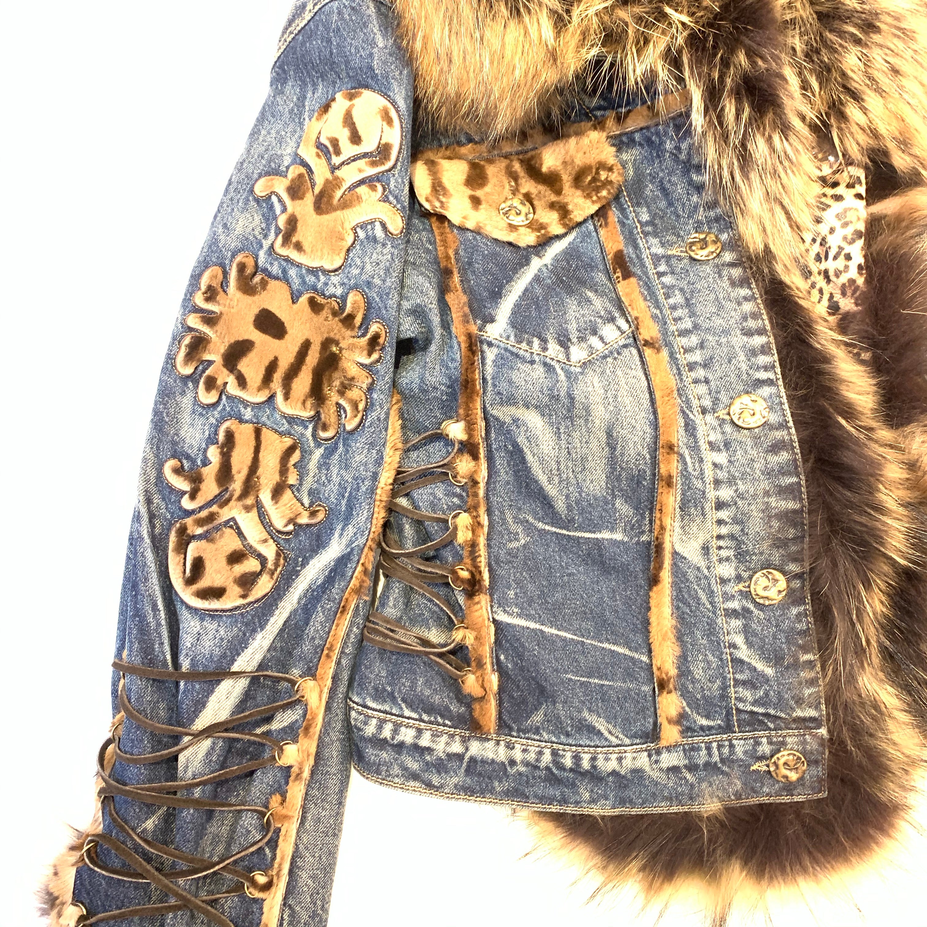 Giorgio Rotti Natural Fox Denim Biker Jacket - Dudes Boutique