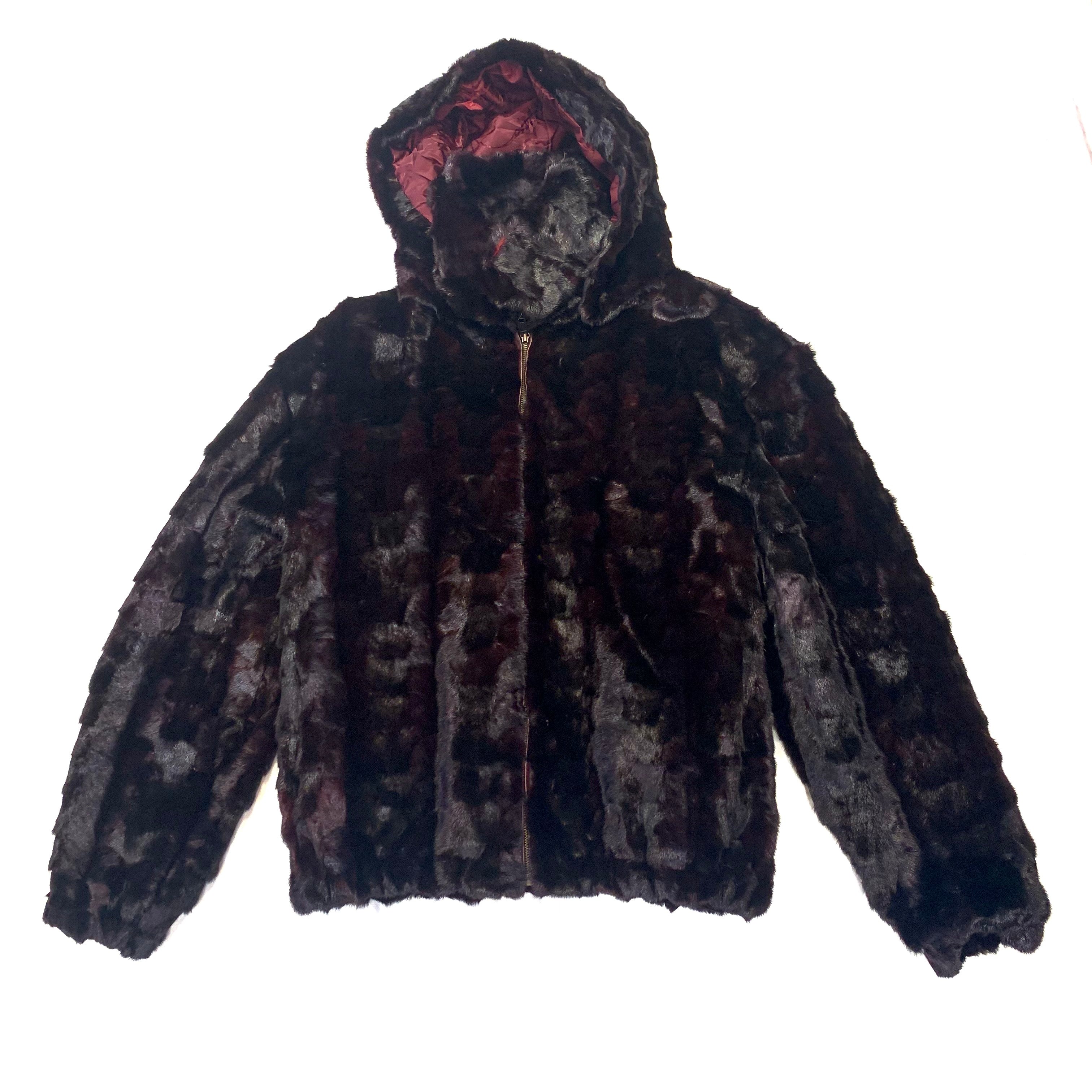 Kashani Men's Wine Diamond Cut Mink Hooded Bomber Jacket - Dudes Boutique