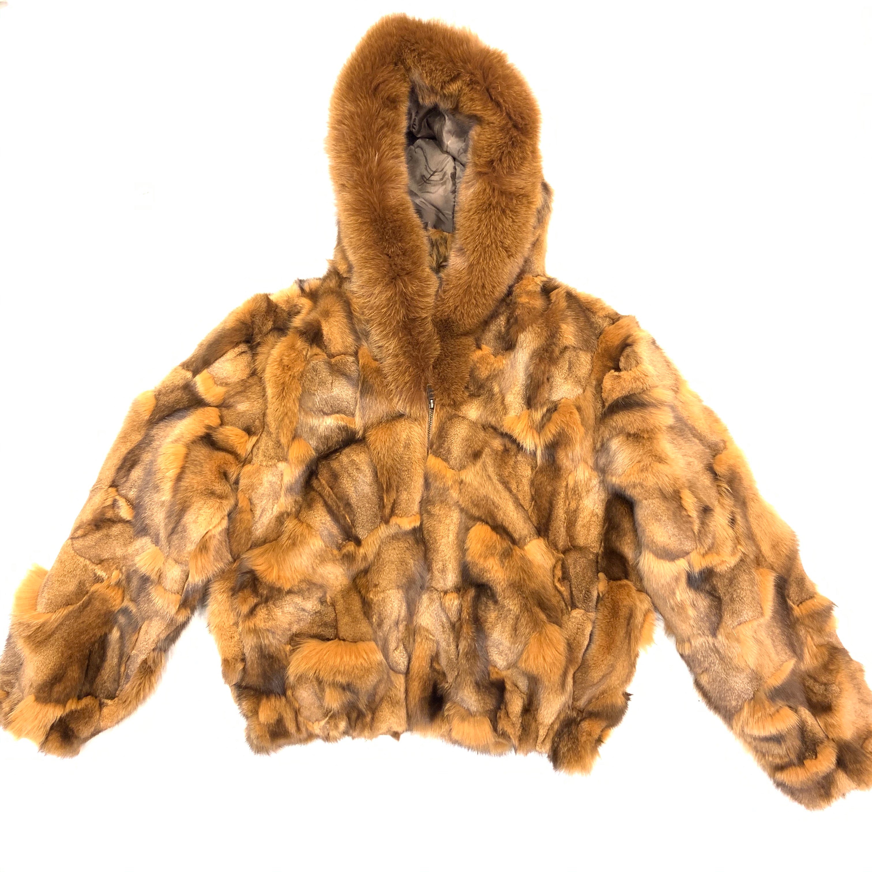 Kashani Women's Whiskey Full Fox Hooded Fur Coat - Dudes Boutique