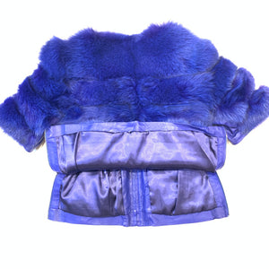 Kashani Ladies Blue Fox Fur Removable Sleeve Fur Coat - Dudes Boutique