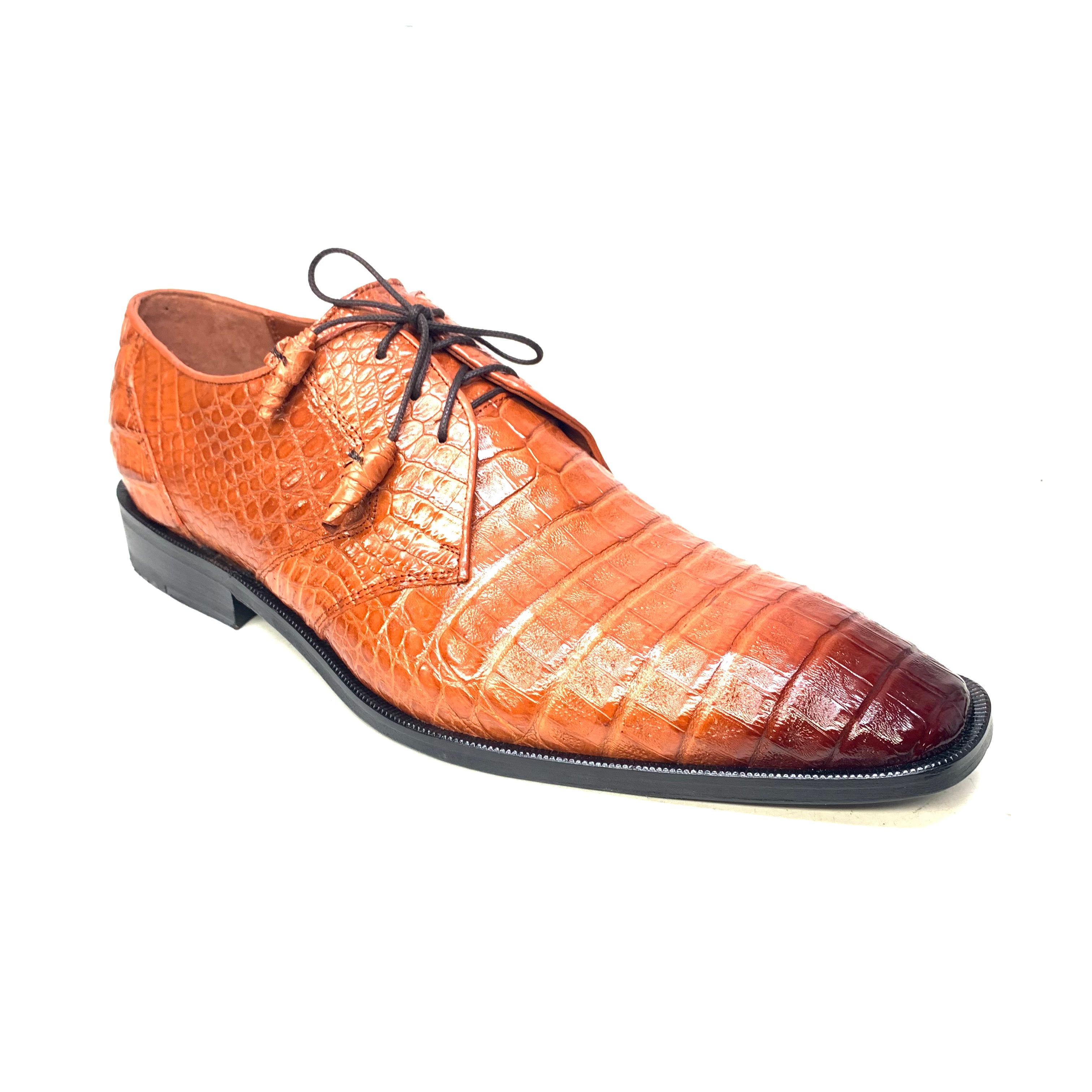 Los Altos Cognac All-Over Crocodile Lace Up Dress Shoes - Dudes Boutique