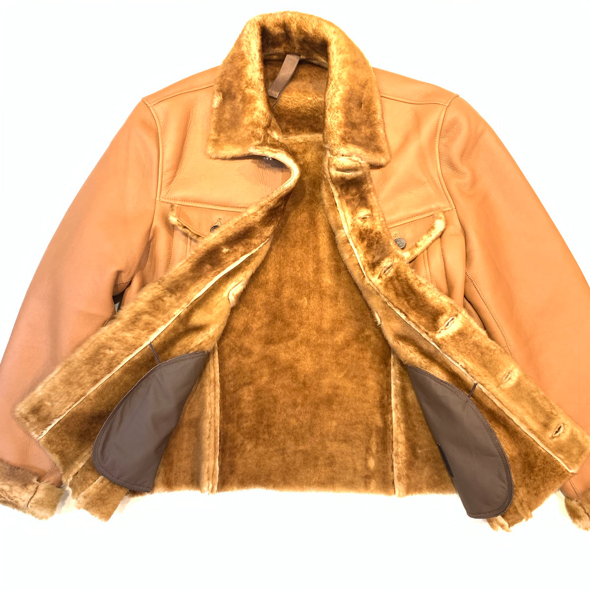 Barya NewYork Cognac Button Up Shearling Jacket - Dudes Boutique