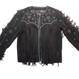 Scully Ladies Black Suede Fringe Beaded Jacket - Dudes Boutique