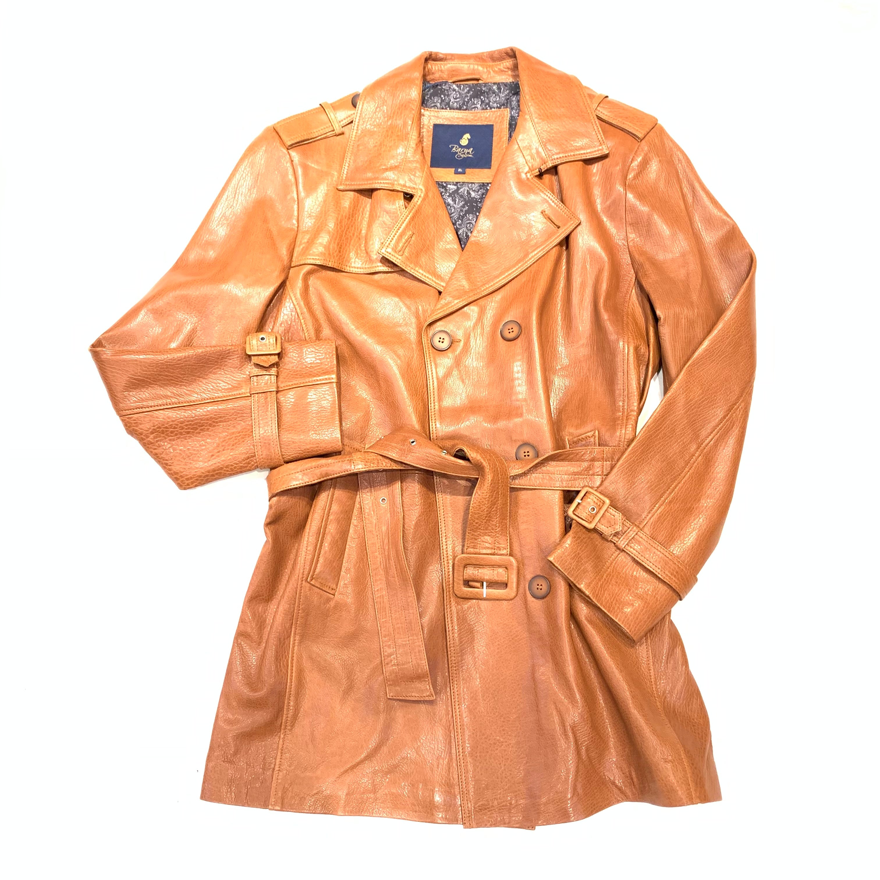 Barya NewYork Cognac Lambskin Trench Jacket - Dudes Boutique