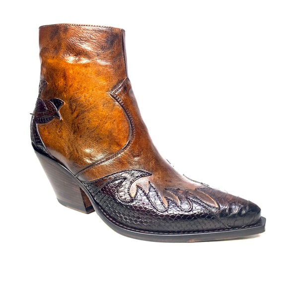 Jo Ghost Ladies Caramel Python Leather Western Boots - Dudes Boutique