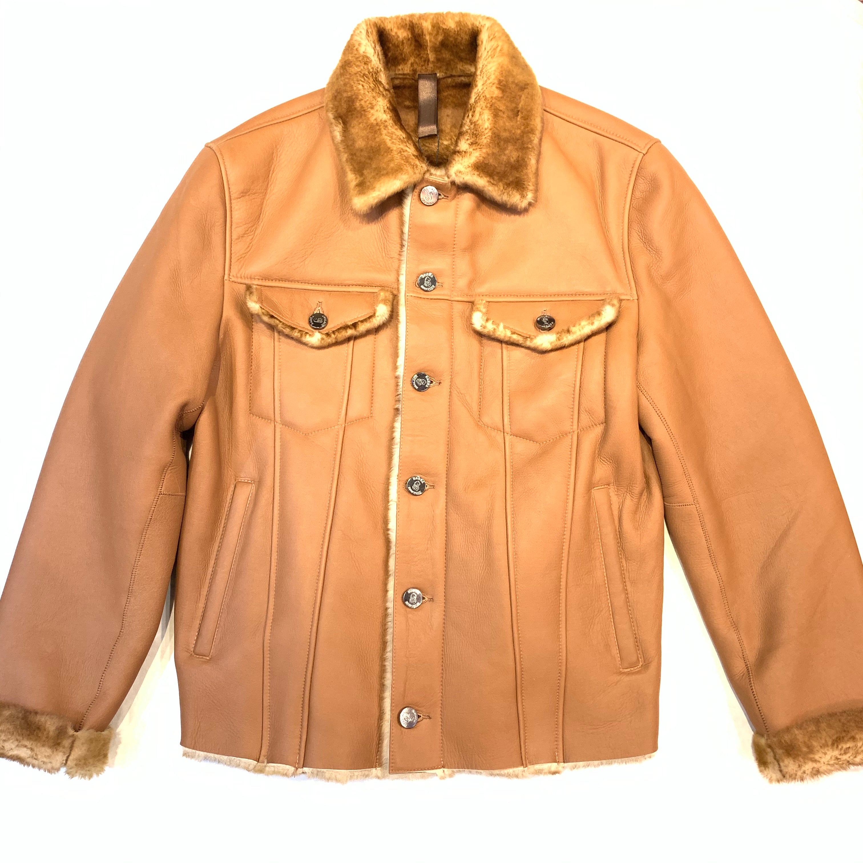 Barya NewYork Cognac Button Up Shearling Jacket - Dudes Boutique