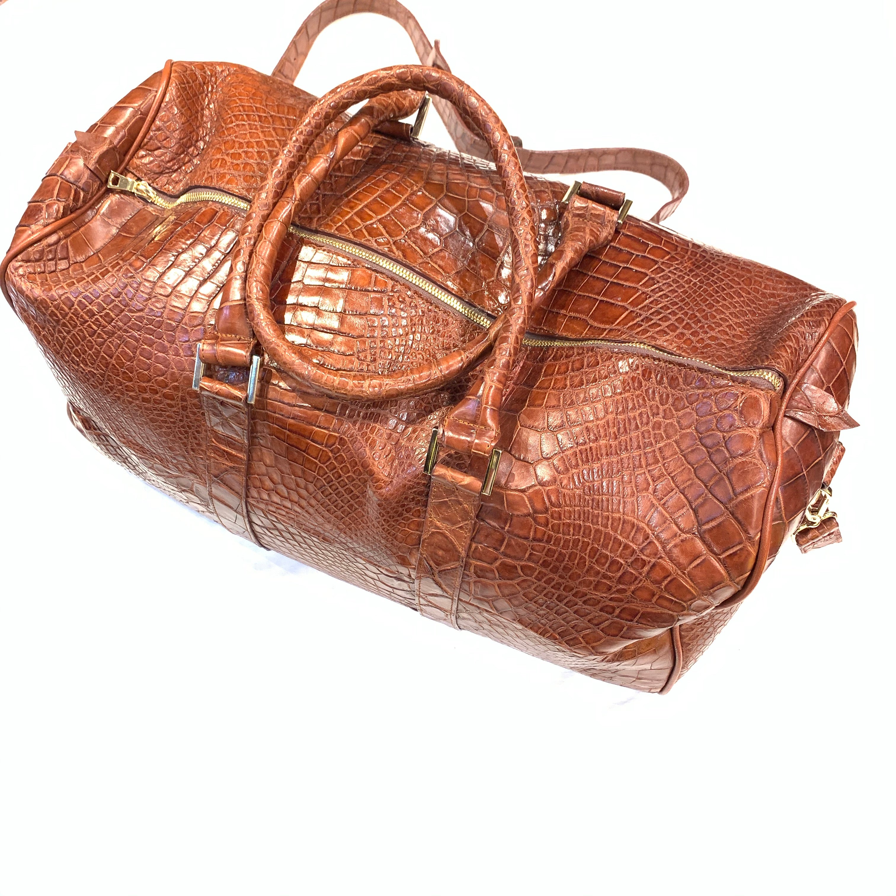 Kashani Cognac Full Alligator Body Duffle Bag - Dudes Boutique