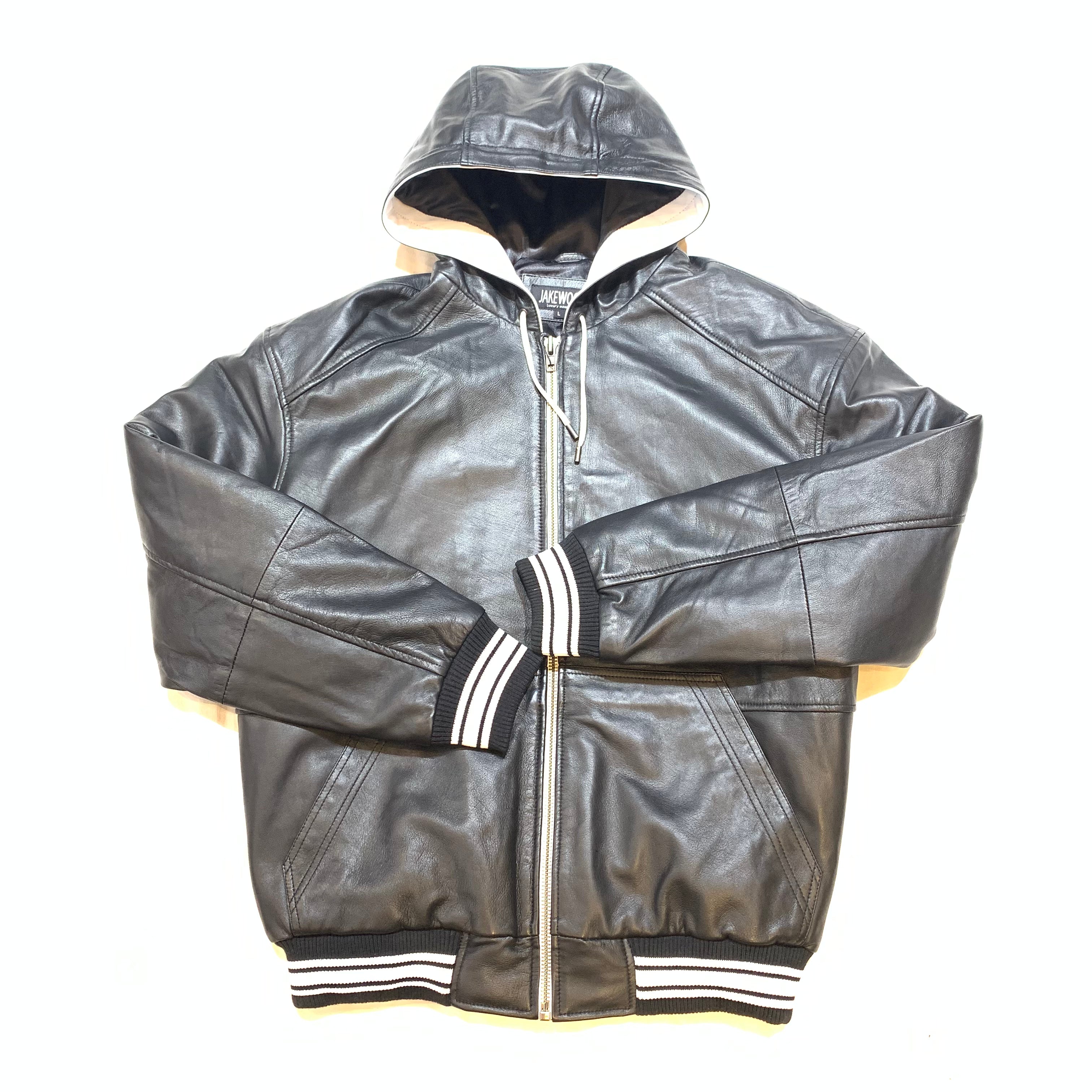 Jakewood Black Lambskin Hooded Bomber Jacket - Dudes Boutique