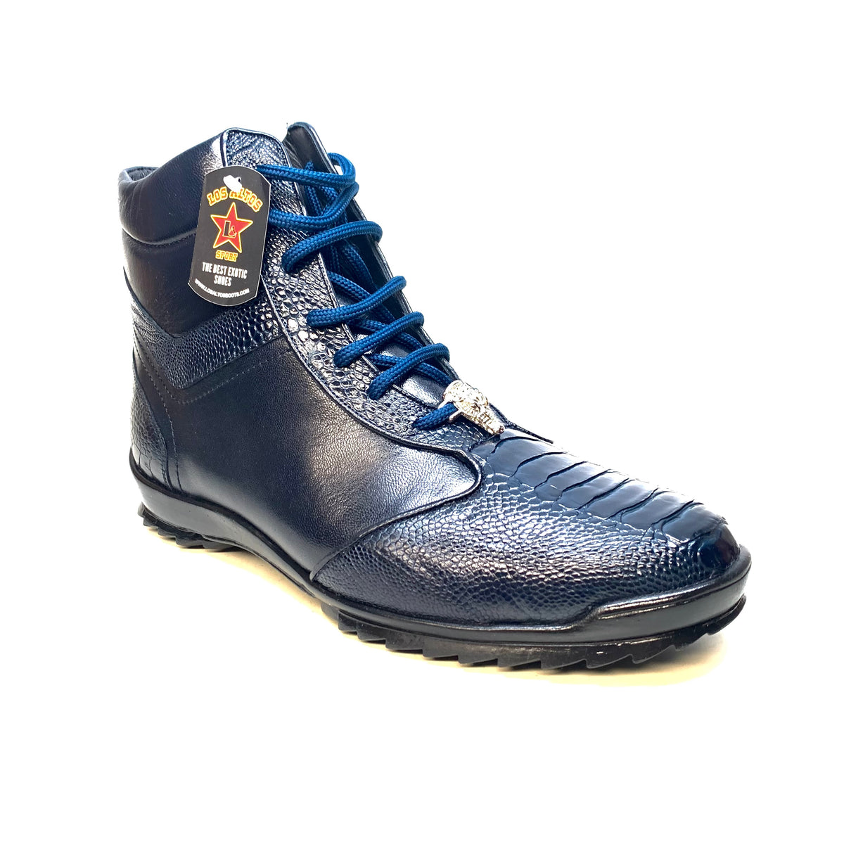 Los Altos Navy Blue Ostrich Leg High-top Sneakers - Dudes Boutique