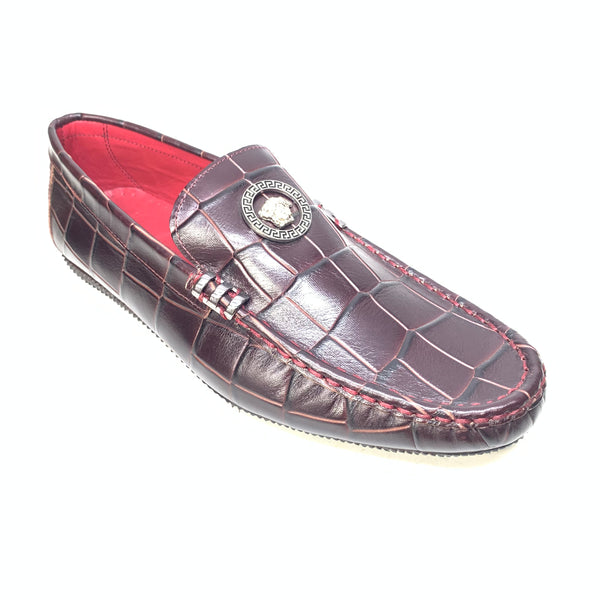 Sigotto Men's Wine Embossed Gator Driving Loafer - Dudes Boutique