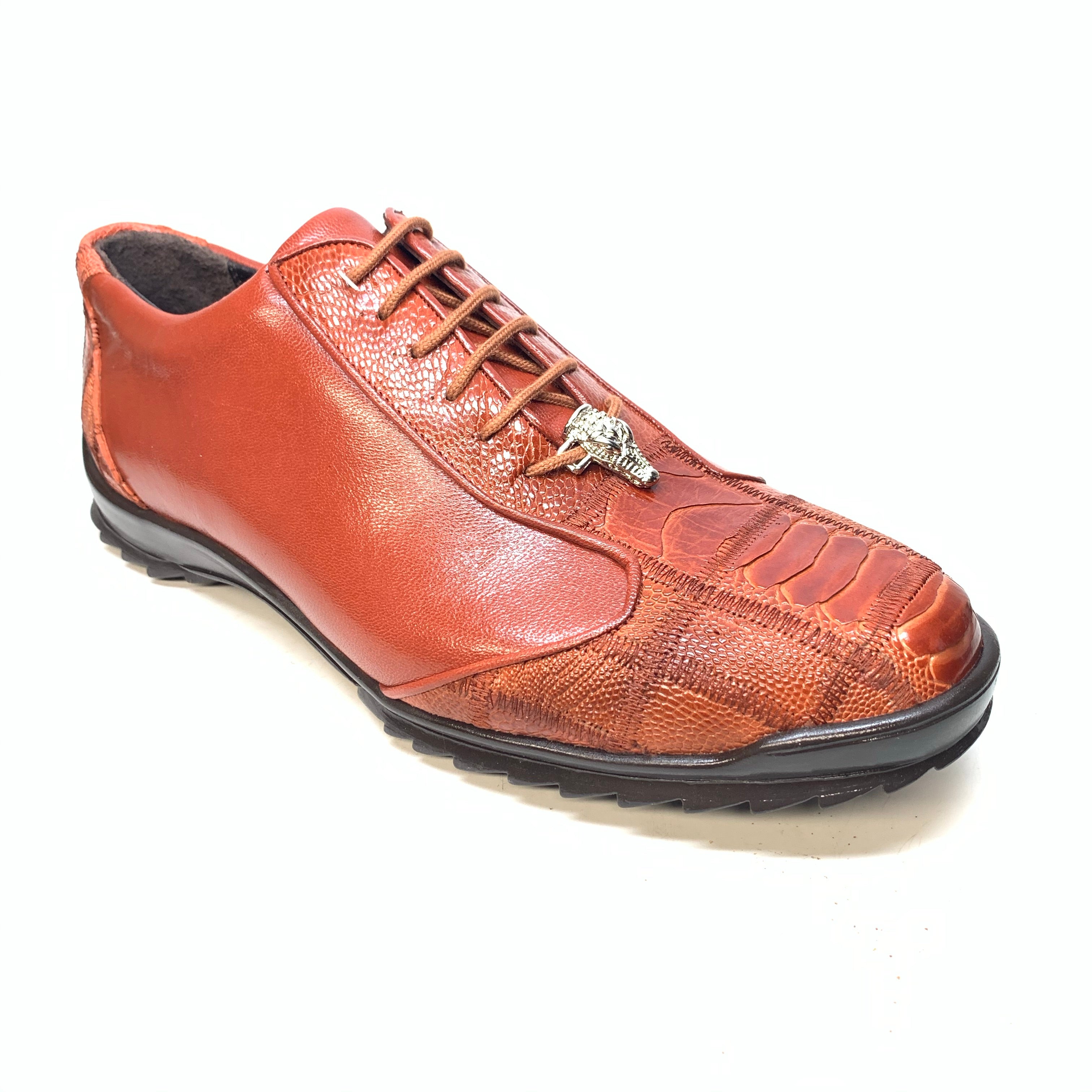 Los Altos Cognac Ostrich Leg Lace Up Sneakers - Dudes Boutique