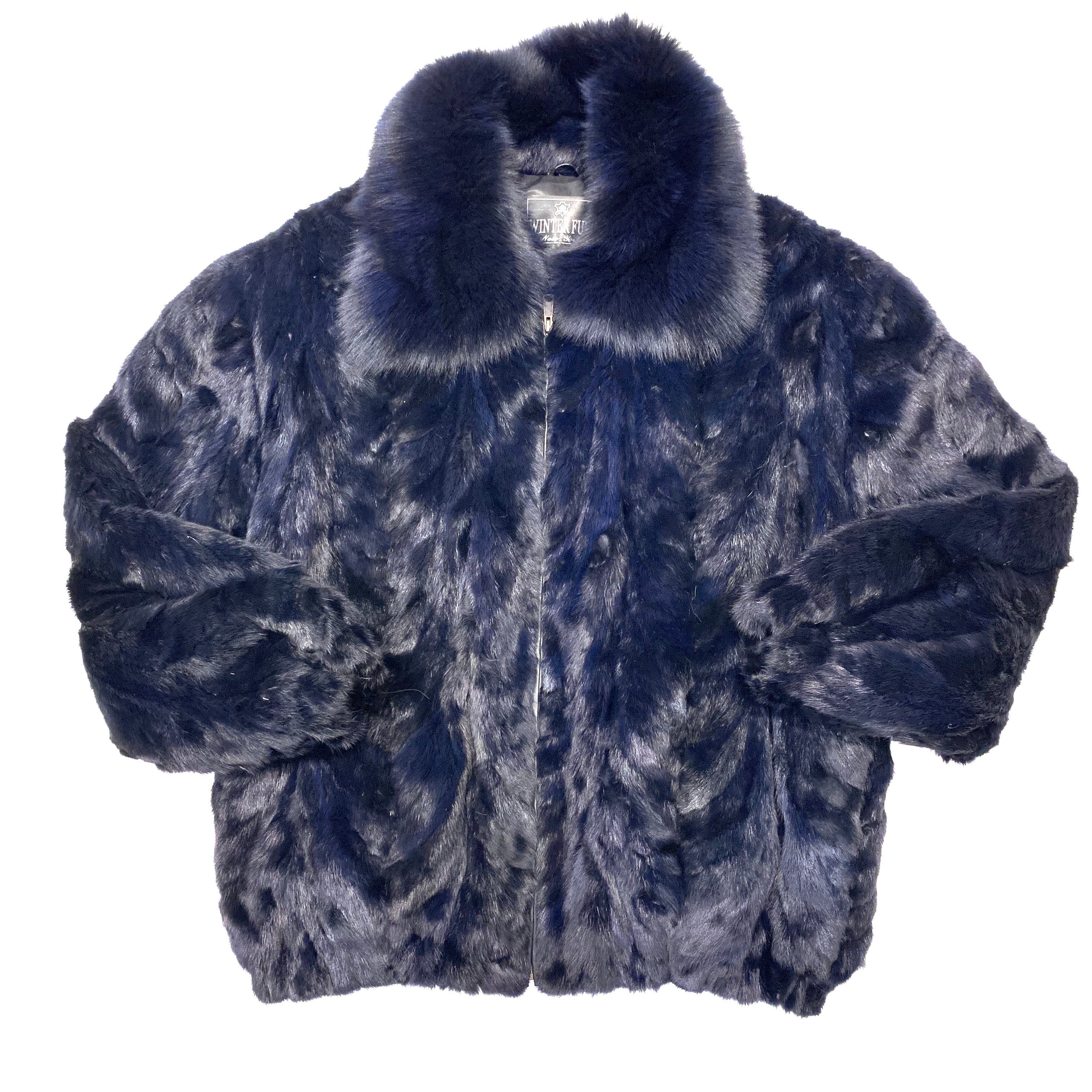 Kashani Navy Blue Mink Bomber Jacket - Dudes Boutique