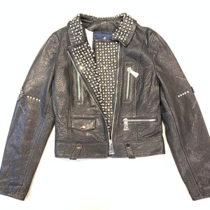 Barya NewYork Ladies Black Crystal Spiked Biker Jacket - Dudes Boutique