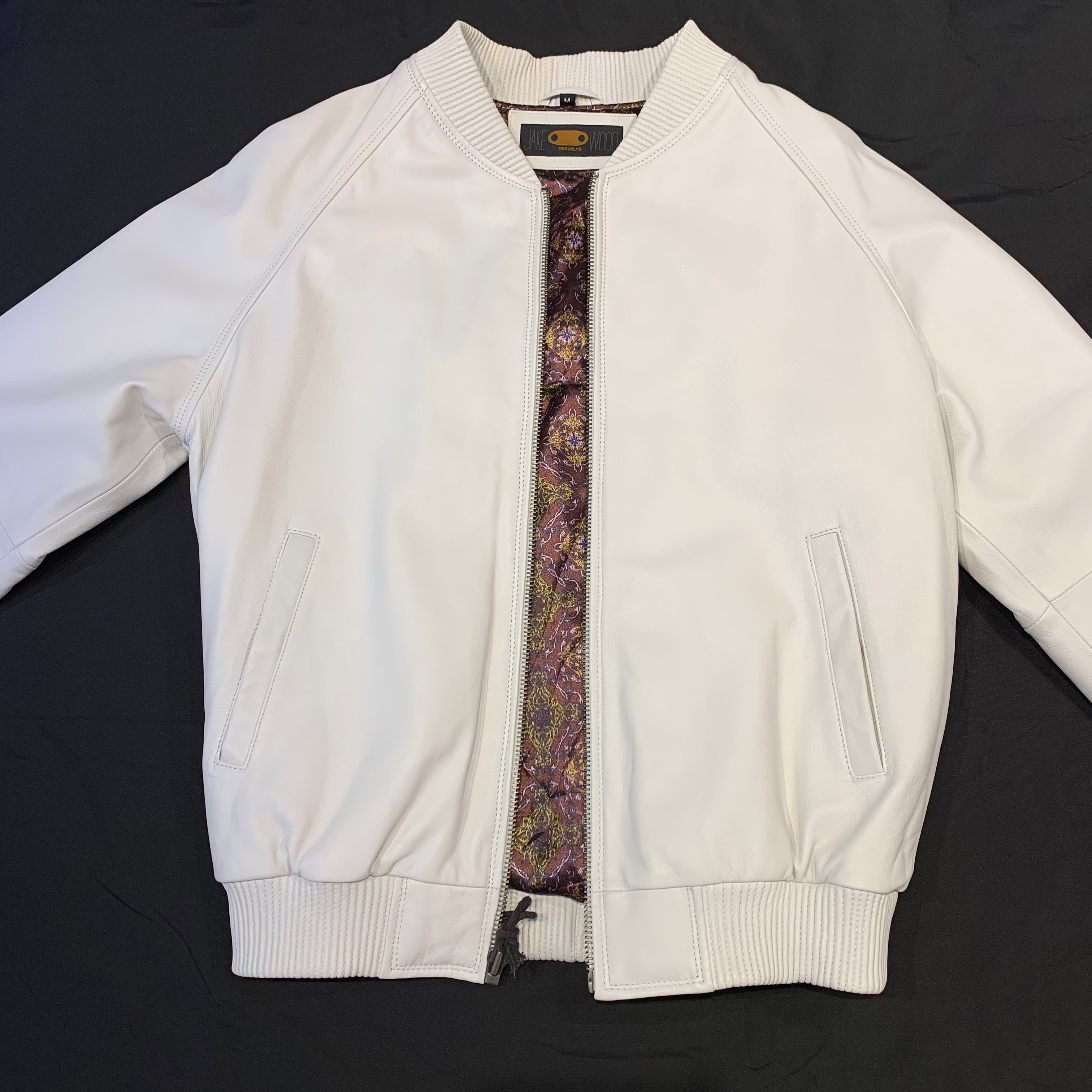 Kashani White Lambskin MA-1 Bomber Jacket - Dudes Boutique