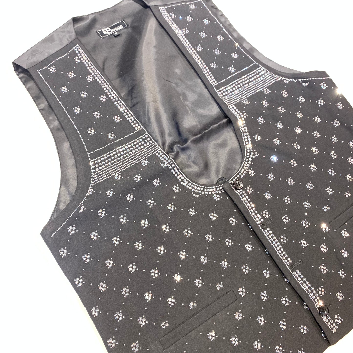 Barocco Men's Black Silver Crystal Dress Vest - Dudes Boutique