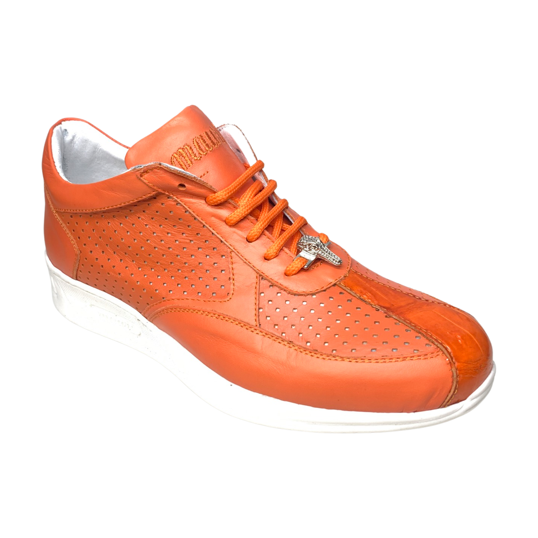 Mauri M770 Orange Arancio Perforated Crocodile Nappa Sneakers - Dudes Boutique