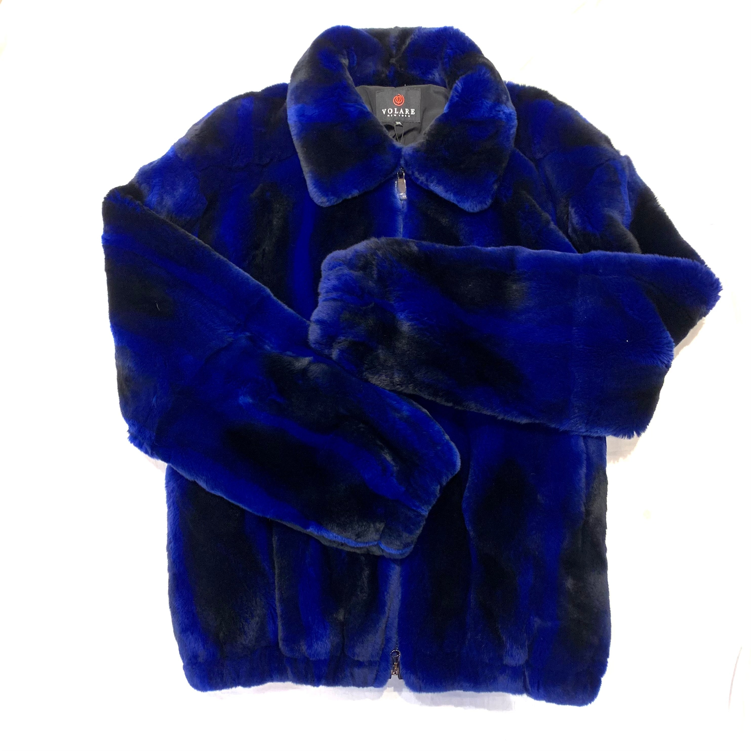 ハローフーラ　ちゅうぶらんこ　青盤　青ジャケット Volare Men's Blue Rex Rabbit Fur Coat – Dudes Boutique