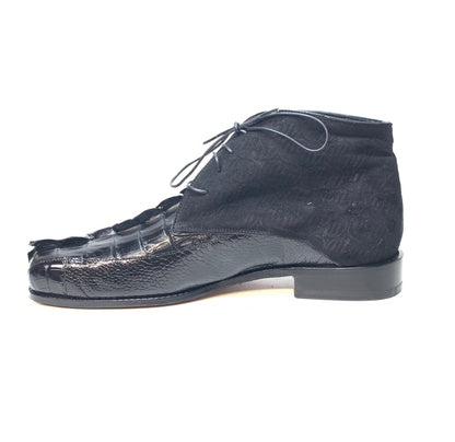 Mauri 2831 'Chicago' Black Ostrich Leg/Hornback Tail/Calf Ankle Boots - Dudes Boutique