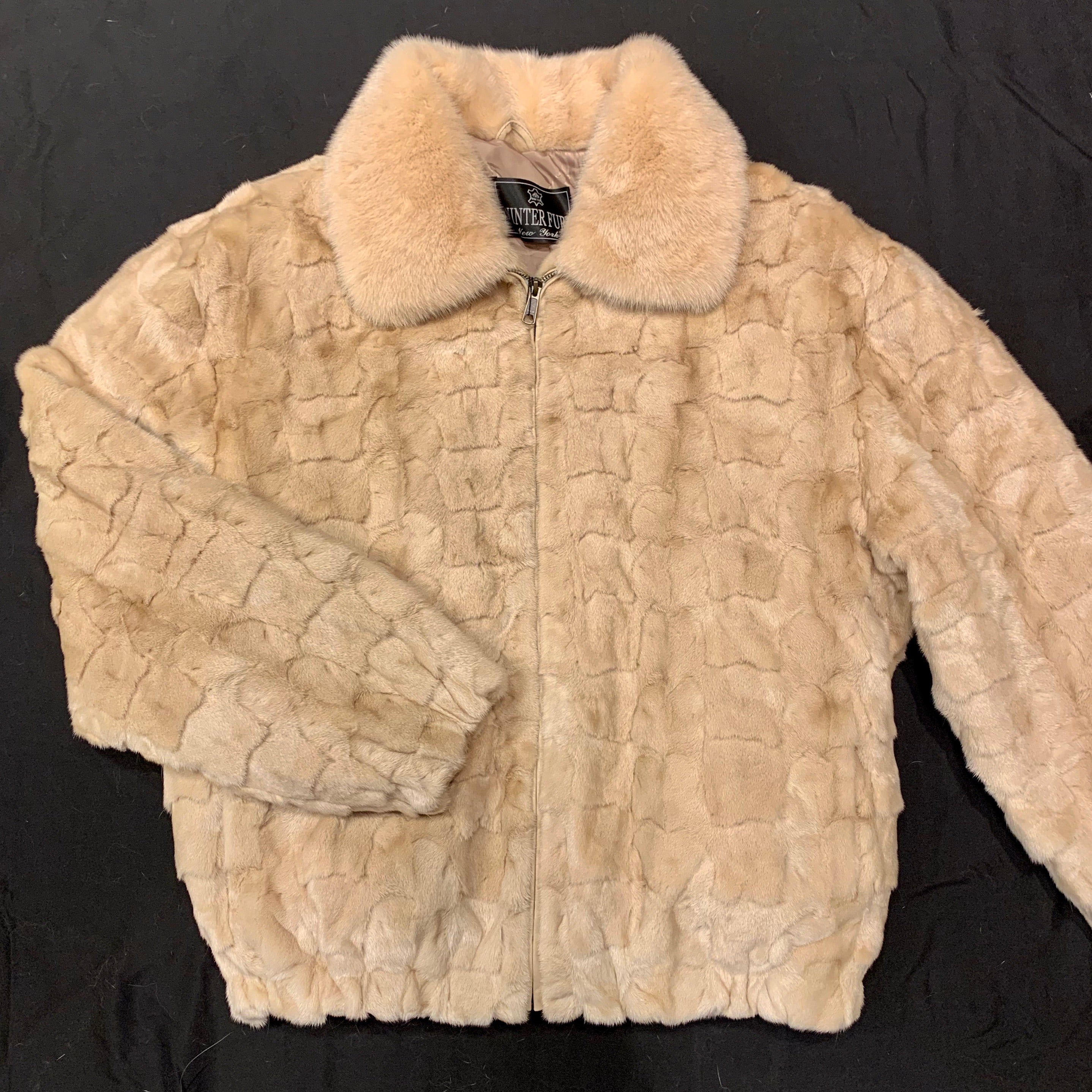 Kashani Cream Diamond Cut Mink Bomber Jacket - Dudes Boutique