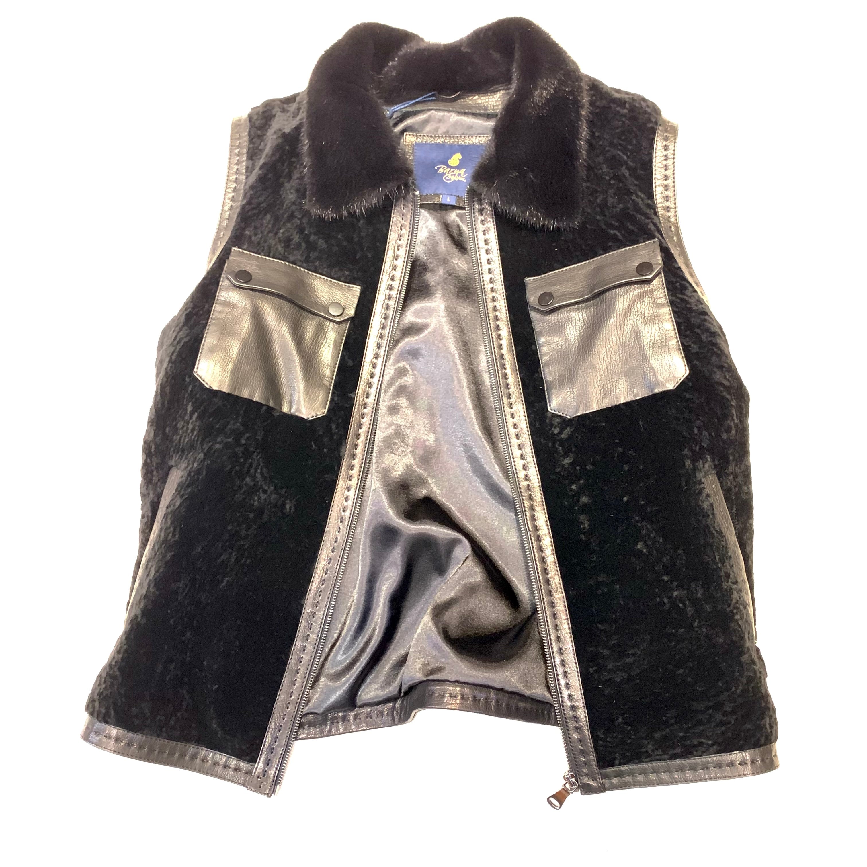 Barya NewYork Black Double Pocket Astrakhan Lambskin Vest - Dudes Boutique