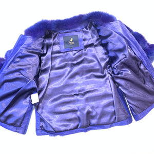 Kashani Ladies Blue Fox Fur Removable Sleeve Fur Coat - Dudes Boutique