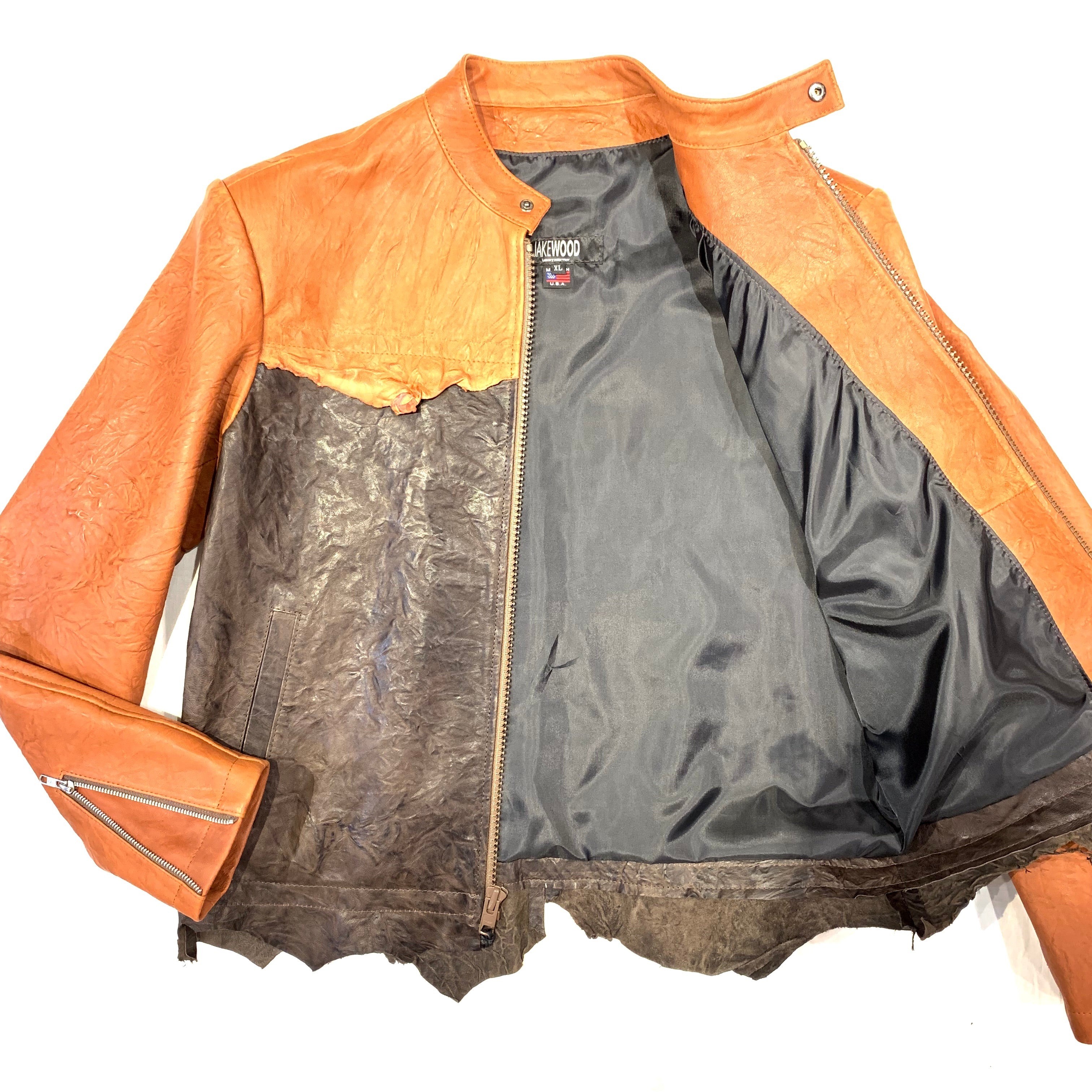 Kashani Brown Two Tone Raw Cut Lambskin Leather Jacket - Dudes Boutique