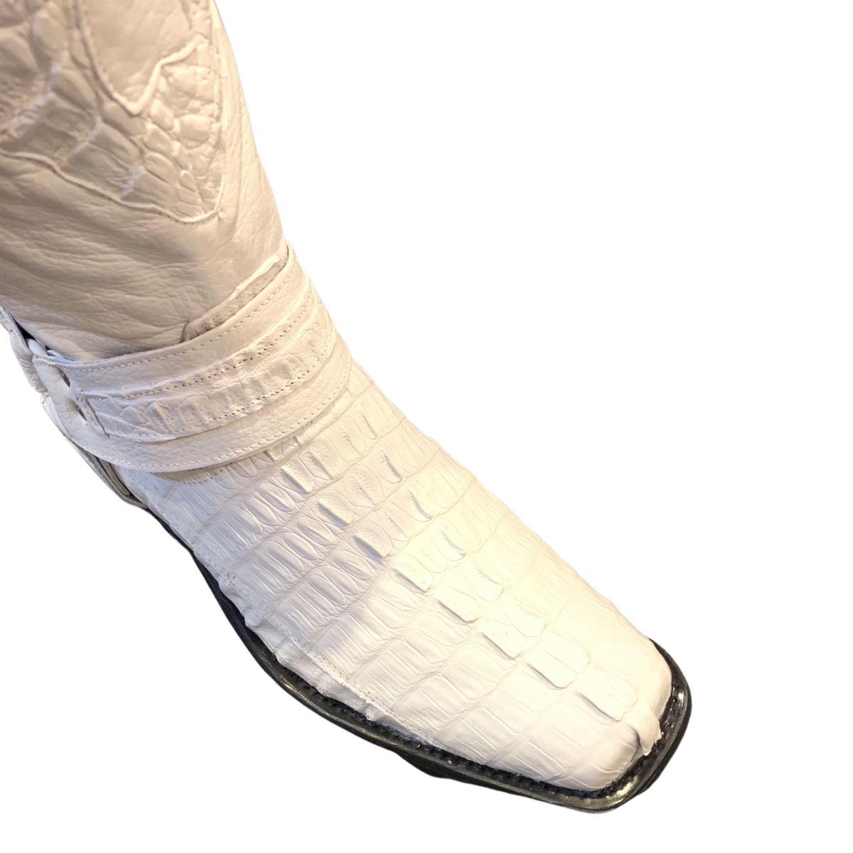 Los Altos Harness White Crocodile Biker Boots - Dudes Boutique