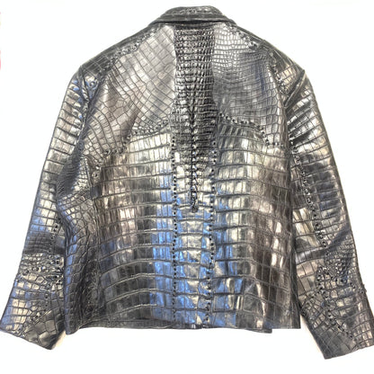 Kashani Men's Black All-Over Alligator Skin Bomber Jacket - Dudes Boutique