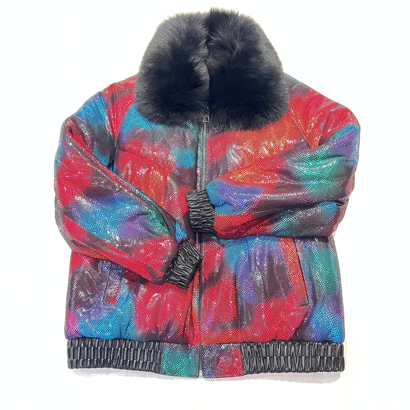 Barya NewYork Multi-Color Quilted Fox Collar Bomber Jacket - Dudes Boutique