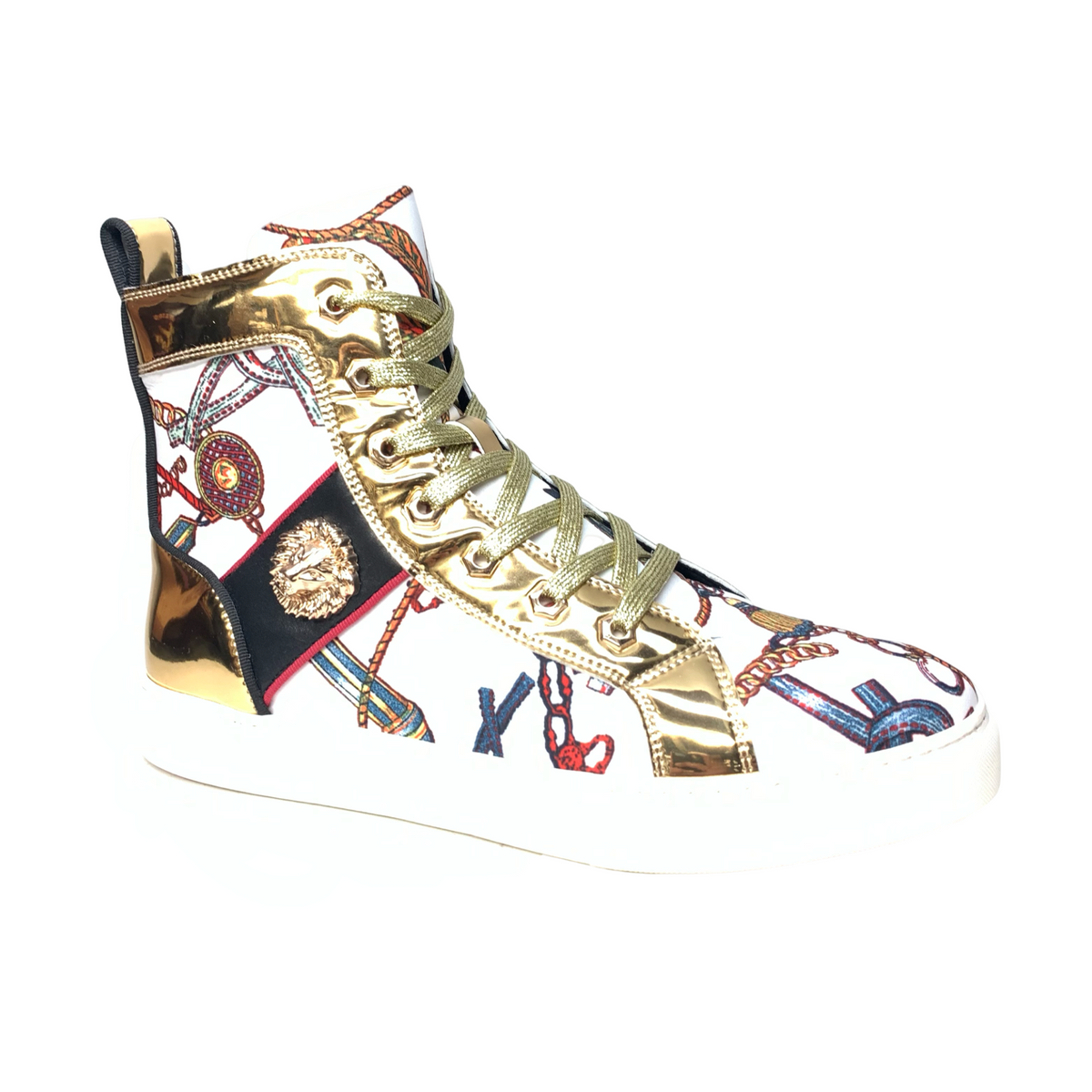 Fiesso Lion Key White Gold High-Top Sneakers - Dudes Boutique