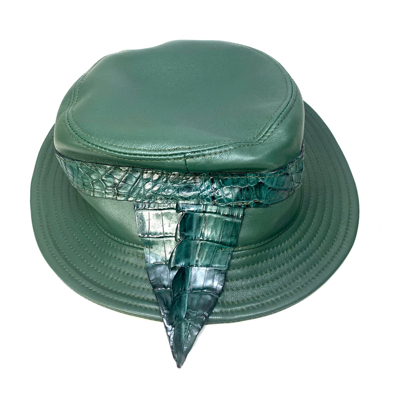 G-Gator Forest Green Lambskin/Crocodile Tail Bucket Hat - Dudes Boutique