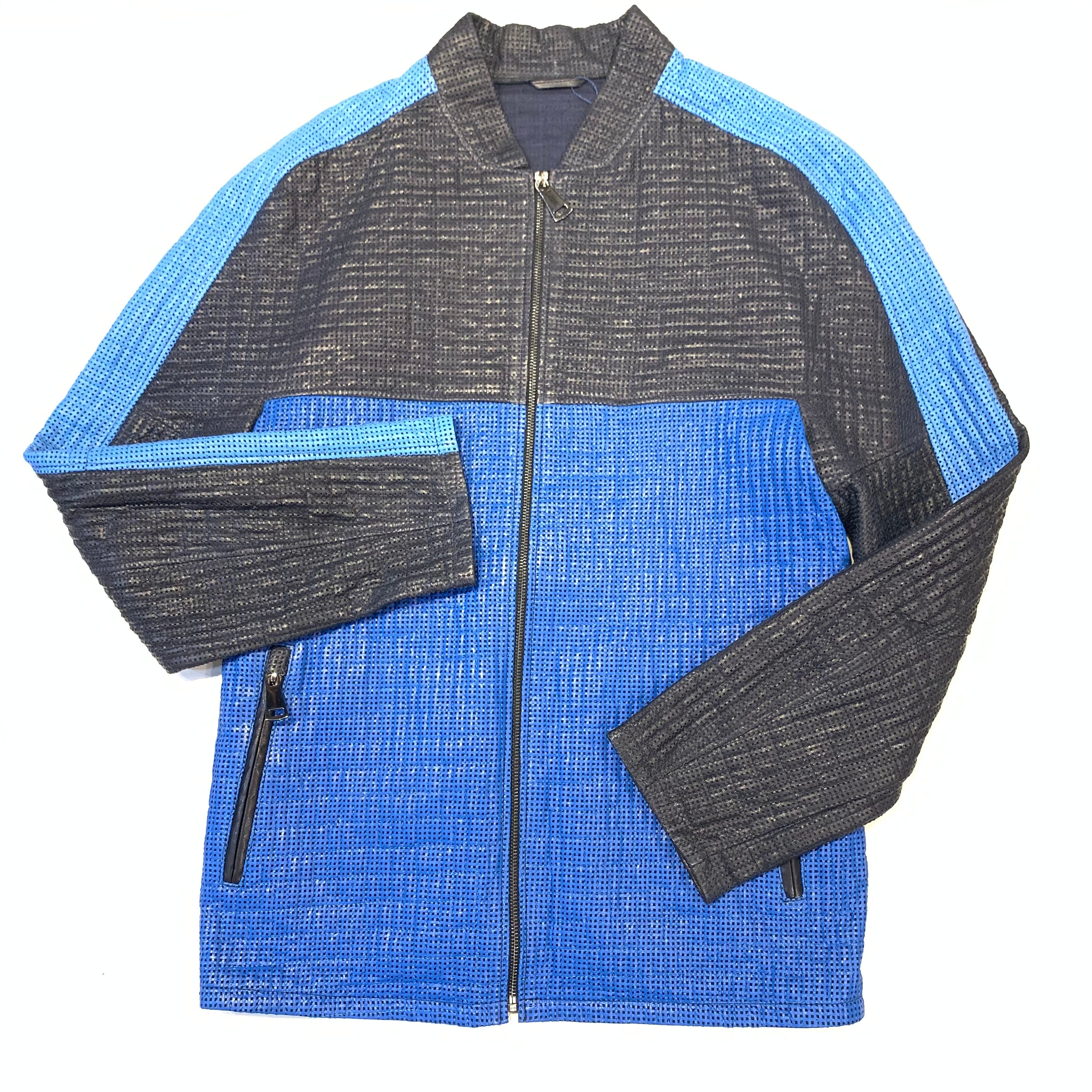 Barya NewYork Blue 3-tone Perforated Lambskin Jacket - Dudes Boutique