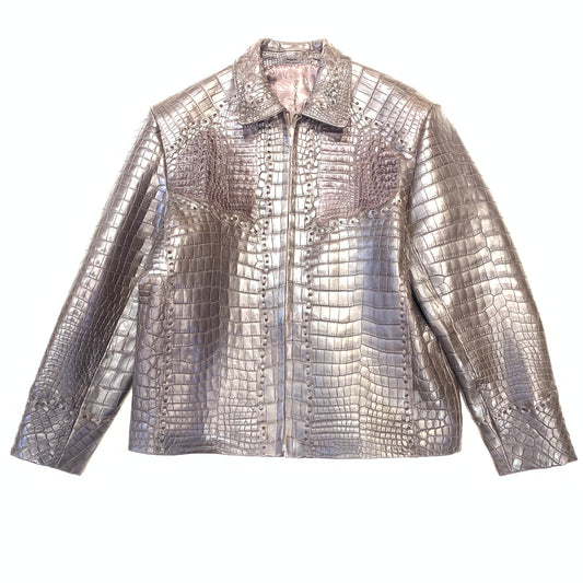 Kashani Men's Dark Brown All-Over Alligator Skin Bomber Jacket - Dudes Boutique