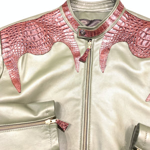 Kashani Olive Chocolate Alligator Bomber Jacket - Dudes Boutique