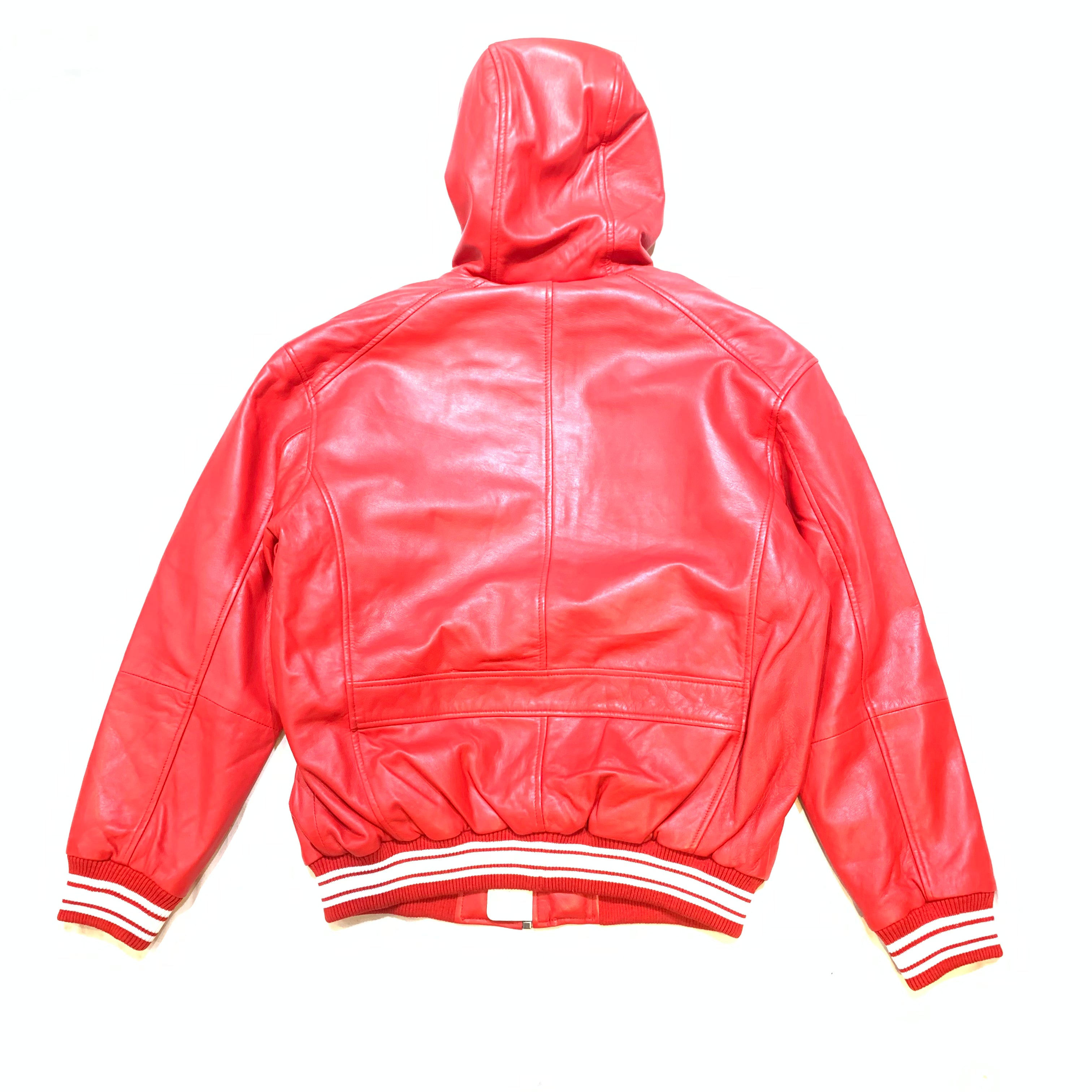 Jakewood Red Lambskin Hooded Bomber Jacket - Dudes Boutique