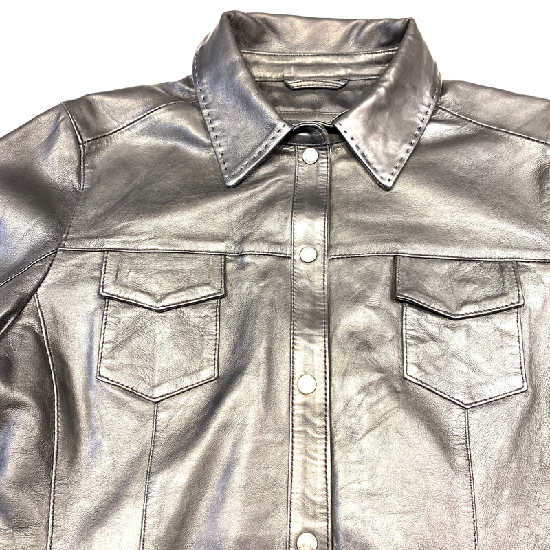 Scully Ladies Black Double Pocket Button Up Leather Shirt - Dudes Boutique