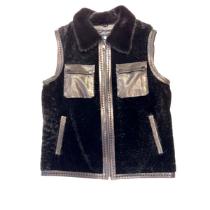 Barya NewYork Black Double Pocket Astrakhan Lambskin Vest - Dudes Boutique