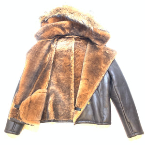 Kashani Brown Double Breast Hooded Fox Shearling Jacket - Dudes Boutique