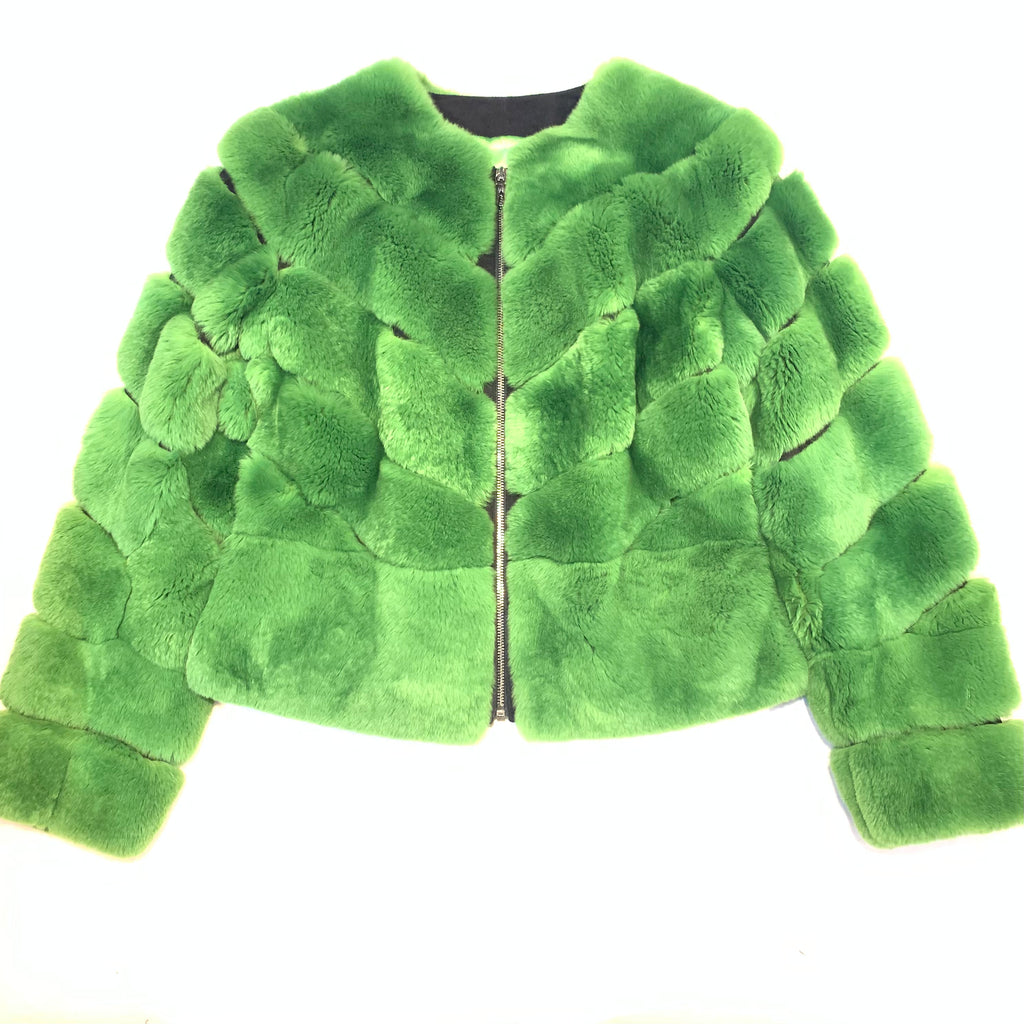 Barya NewYork Ladies Cim Yesil Green Rex Chinchilla Fur Coat - Dudes Boutique