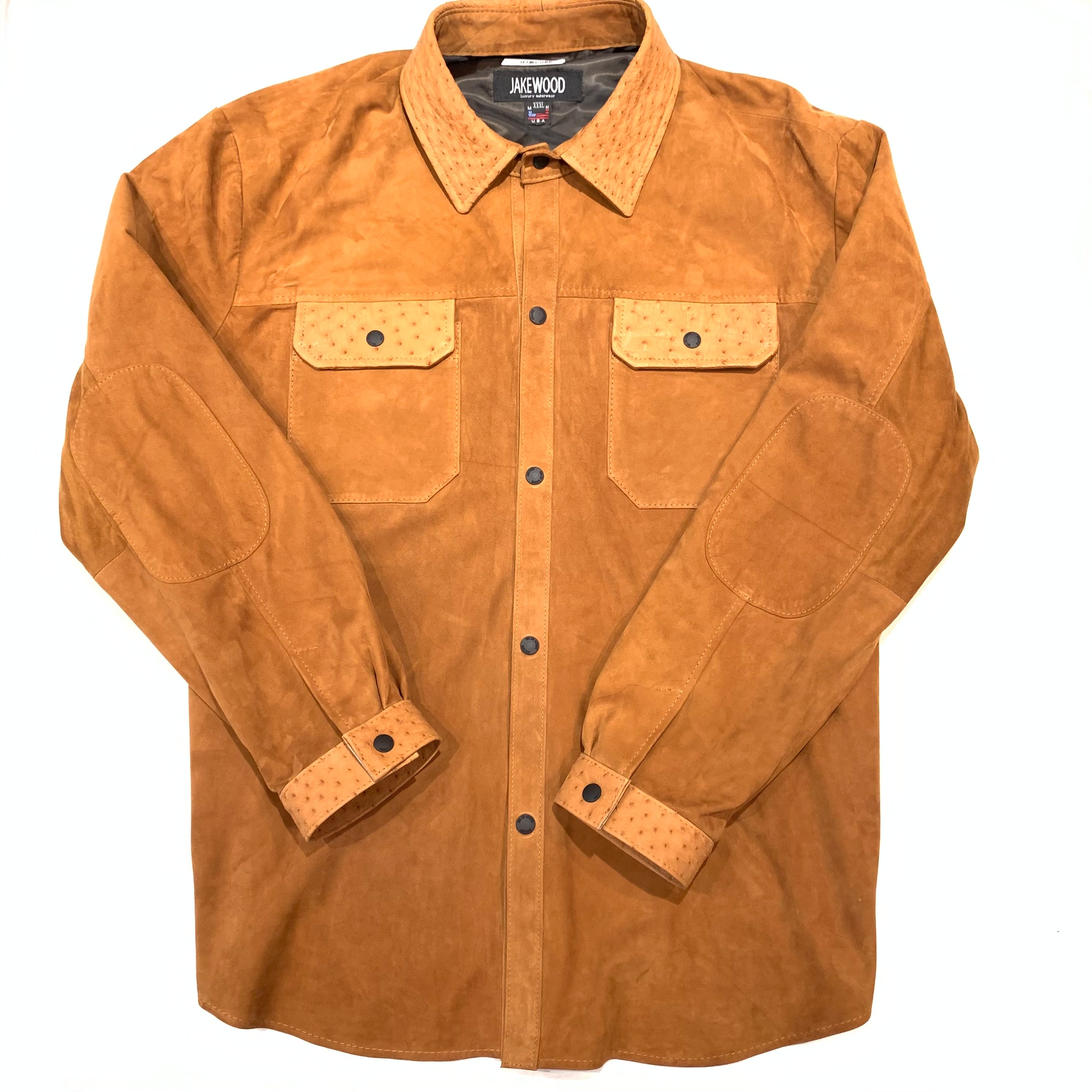 Kashani Cognac Ostrich Quill/Suede Shirt - Dudes Boutique