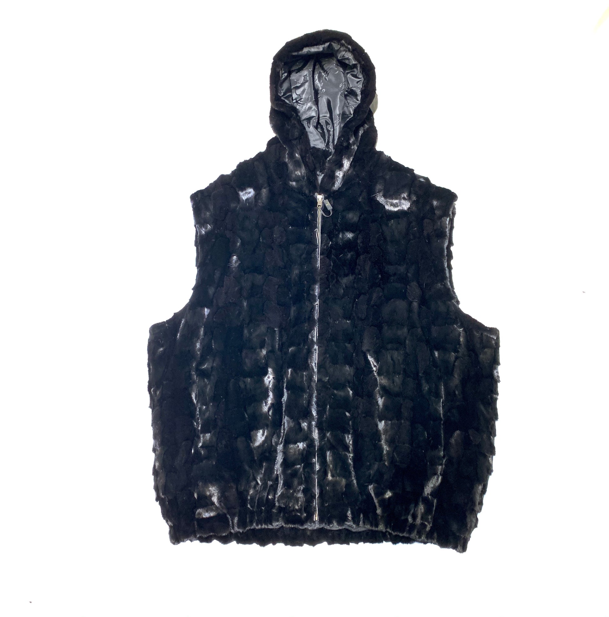Kashani Black Men's Diamond Cut Mink Fur Hooded Vest - Dudes Boutique