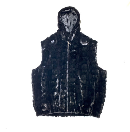 Kashani Black Men's Diamond Cut Mink Fur Hooded Vest - Dudes Boutique