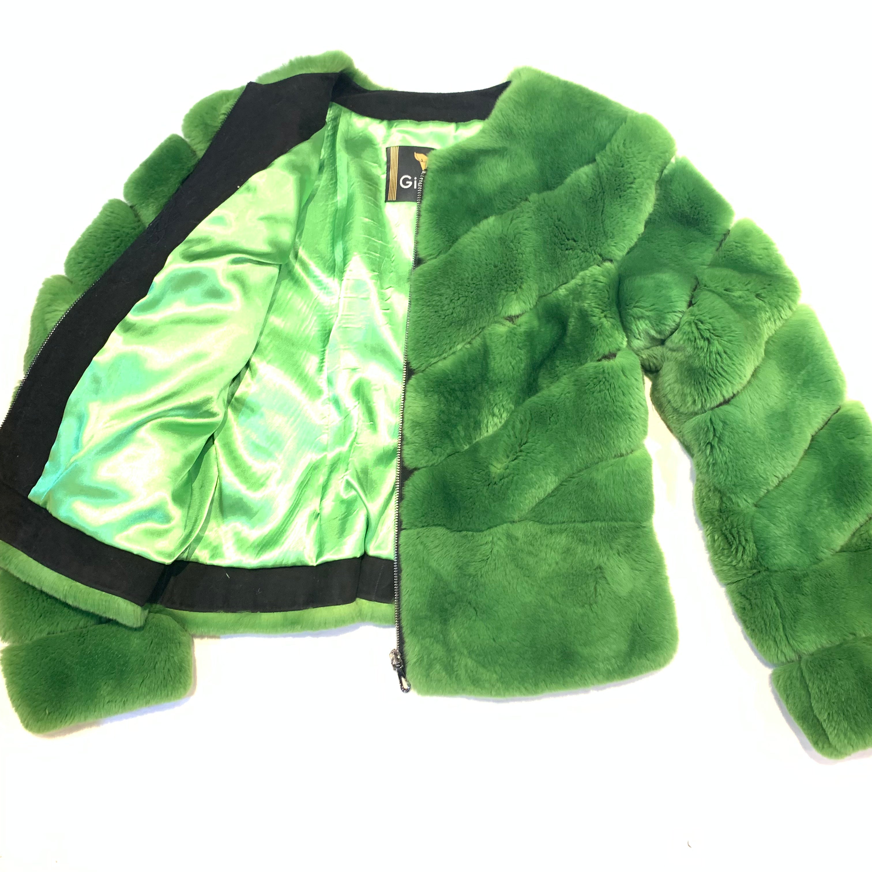 Barya NewYork Ladies Cim Yesil Green Rex Chinchilla Fur Coat - Dudes Boutique